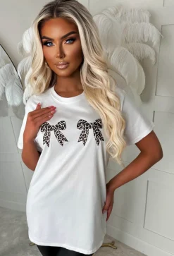 Bow Bye White Leopard Bow T-Shirt