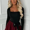 Bow Down Burgundy Sequin Bow Puff Ball Skirt