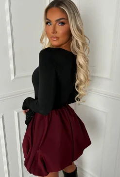 Bow Down Burgundy Sequin Bow Puff Ball Skirt