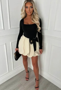 Bow Down Cream Sequin Bow Puff Ball Skirt