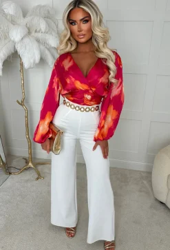 Briella Pink V-Neck Ruched Blouse