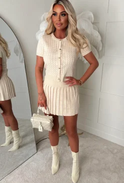Brienne Cream Cable Knitted Gold Button Jumper