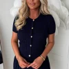 Brienne Navy Cable Knitted Gold Button Jumper