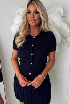 Brienne Navy Cable Knitted Gold Button Jumper