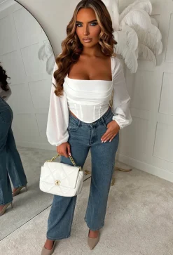 Bryony White Long Sleeve Stretch Corset Top