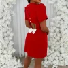 Buttoned Beauty Red Bow Back Mini Dress
