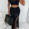 Cabana Crush Black Crochet Knitted Halterneck Maxi Skirt Co-Ord