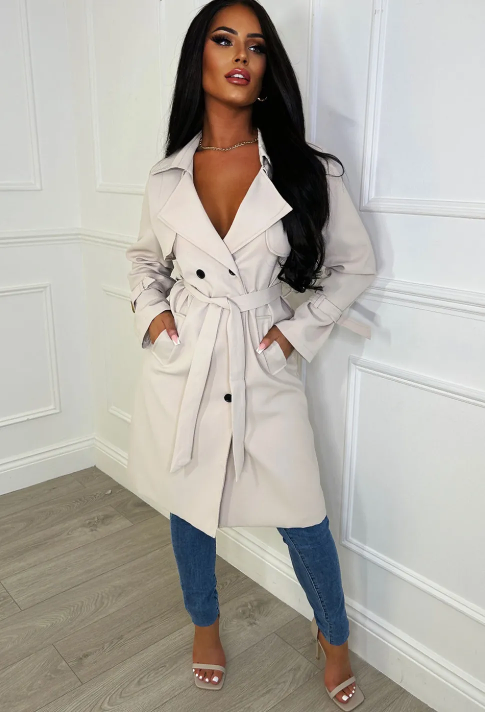 Cafe Society Beige Belted Trench Coat