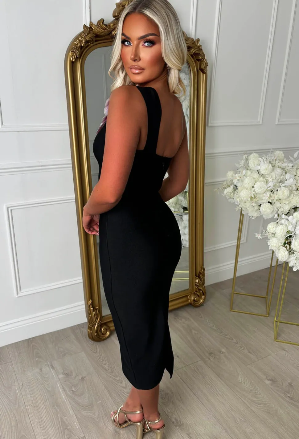 Cali Sunset Black Orchid One Shoulder Plunge Dress