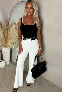 Call It Love Black Rib Knit Contrast Bodysuit