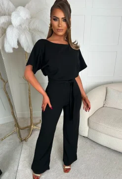 Came In Style Black Belted Jumpsuit