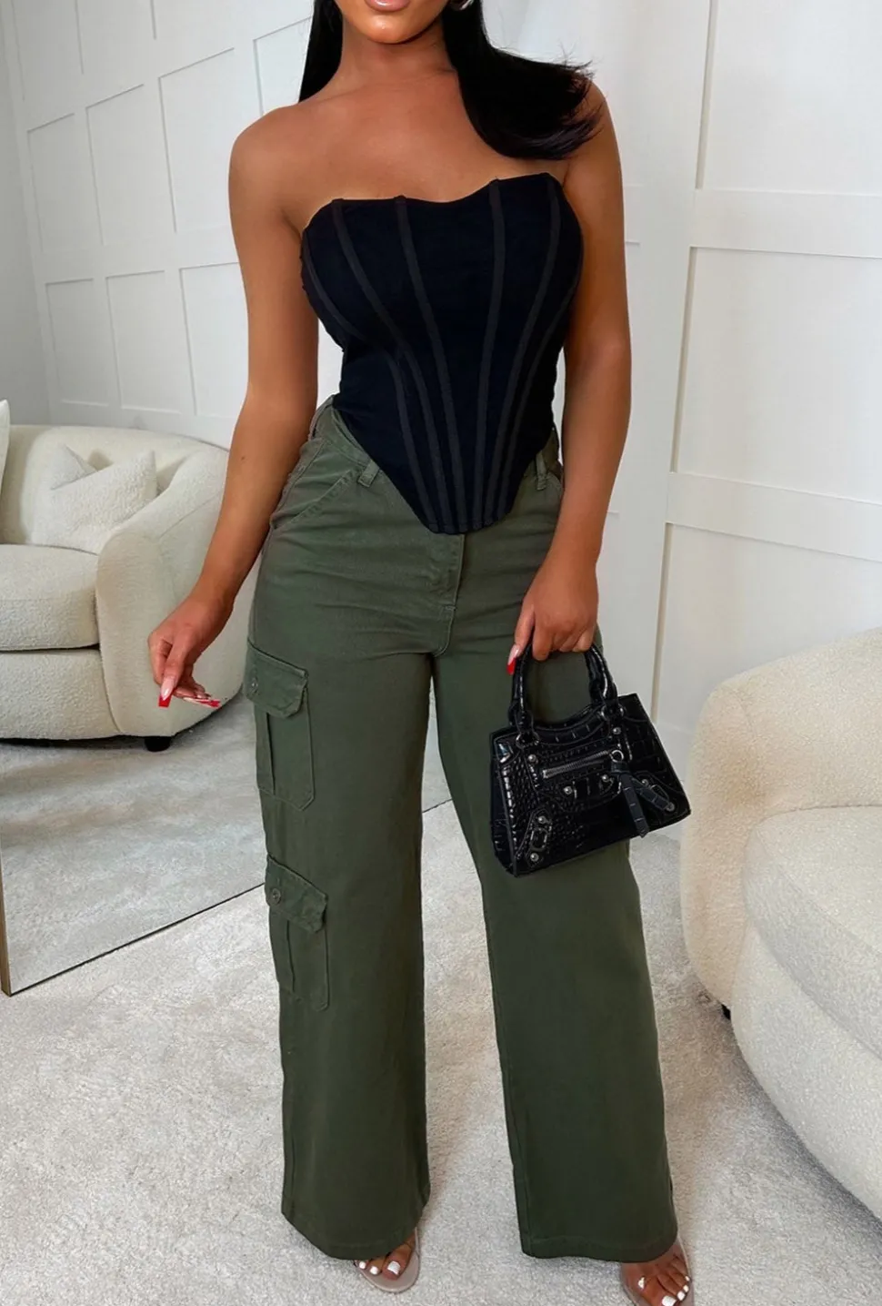 Cargo Revolution Khaki Cargo Wide Leg Stretch Trousers