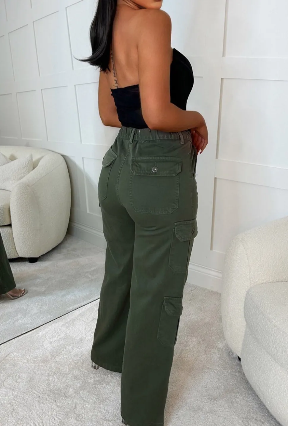 Cargo Revolution Khaki Cargo Wide Leg Stretch Trousers