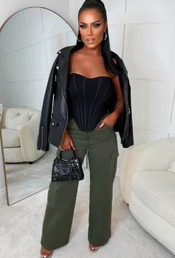 Cargo Revolution Khaki Cargo Wide Leg Stretch Trousers