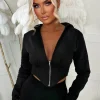 Casual Baddie Black Corset Zip Up Hoodie