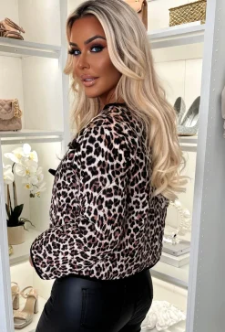 Celie Leopard Leopard Quilted Lace Up Jacket