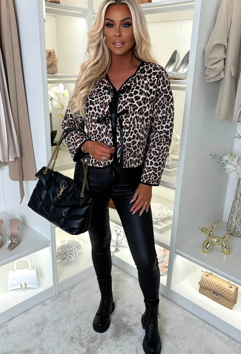 Celie Leopard Leopard Quilted Lace Up Jacket