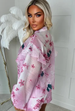 Chaya Pink Floral Pussybow Blouse & Short Co-Ord