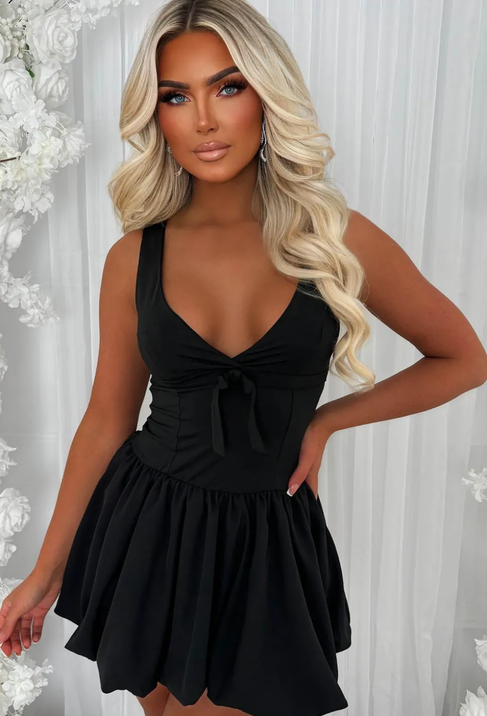 Cher Chic Black Bow Front Puffball Dress