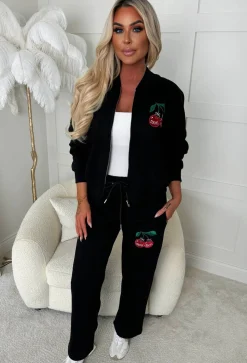 Cherie Black Cherry Embroidered Loungewear Set