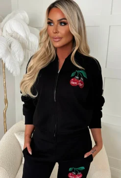 Cherie Black Cherry Embroidered Loungewear Set
