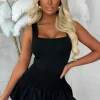 Chic & Fancy Black Puff Ball Stretch Skirt