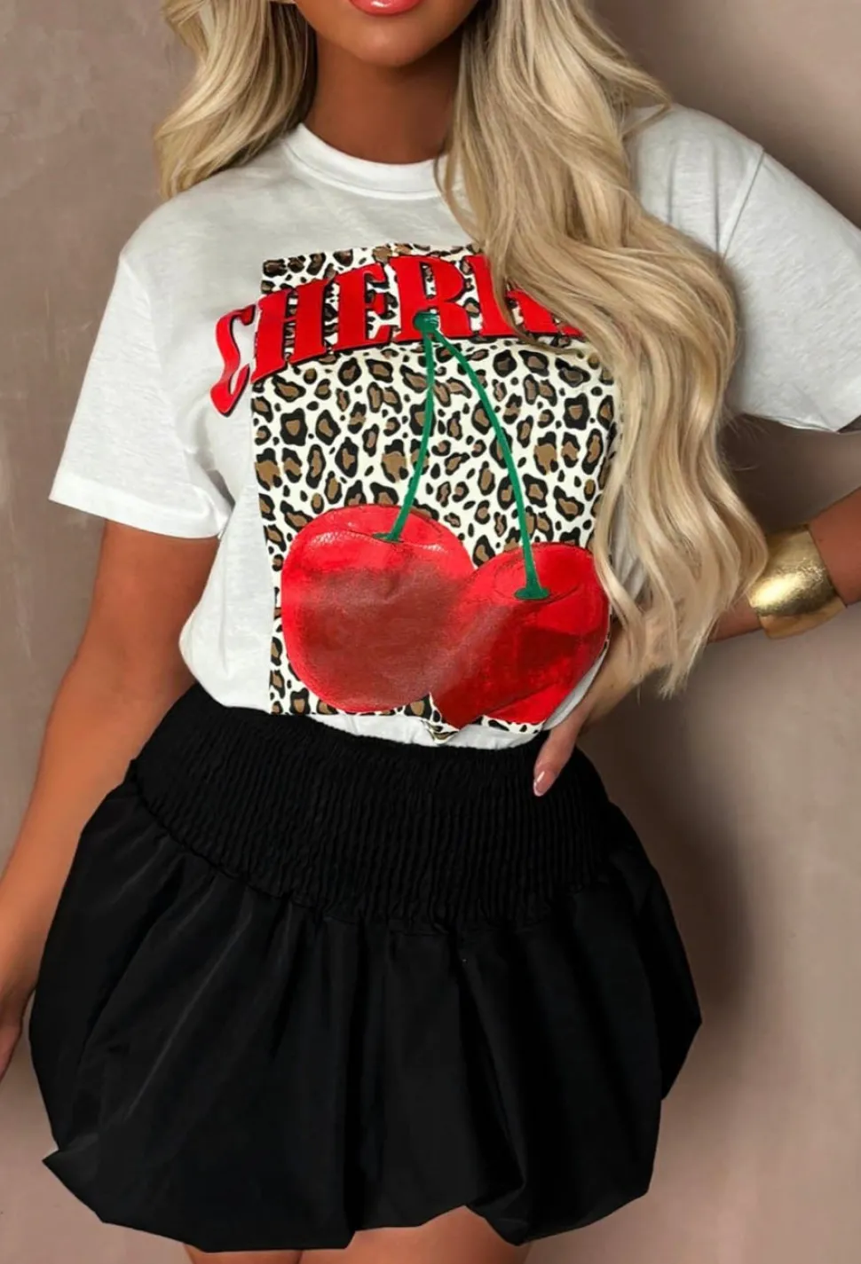 Chic & Fancy Black Puff Ball Stretch Skirt