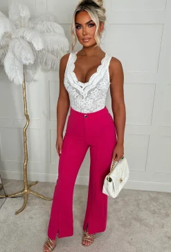 Chic & Sleek Hot Pink Leg Seam & Split Stretch Trousers