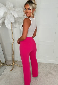 Chic & Sleek Hot Pink Leg Seam & Split Stretch Trousers