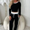 Chic And Cosy Black Side Stripe Loungewear Set