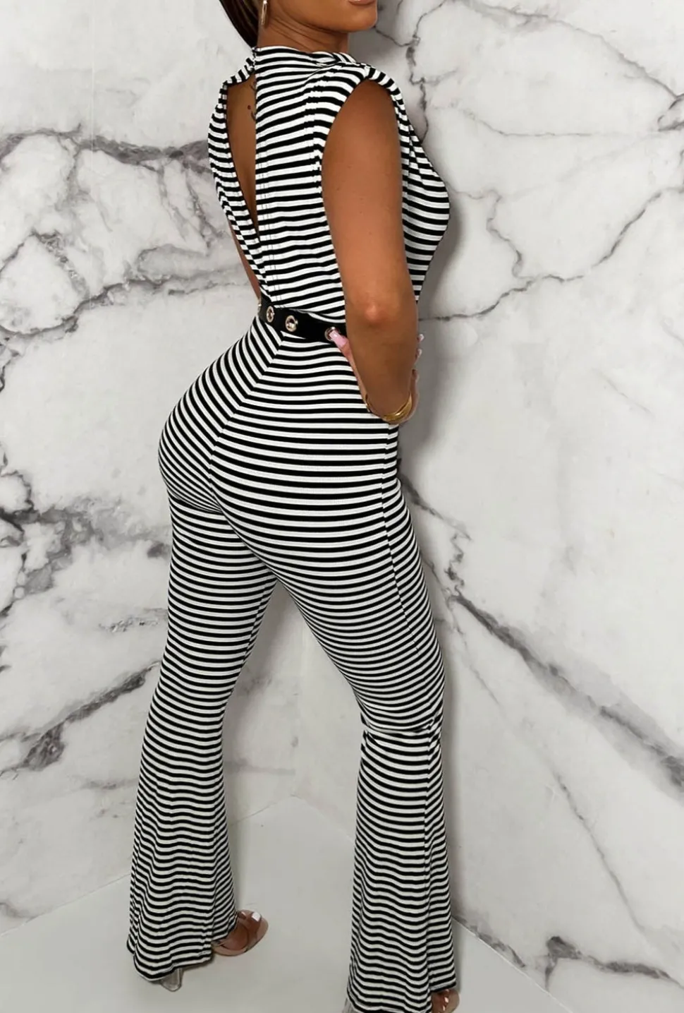 Chic Chick Black Stripe Slash Neck Jumpsuit