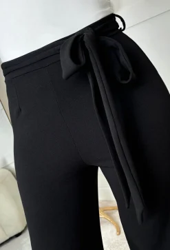 Chic Couture Black Belted Wide Leg Trousers