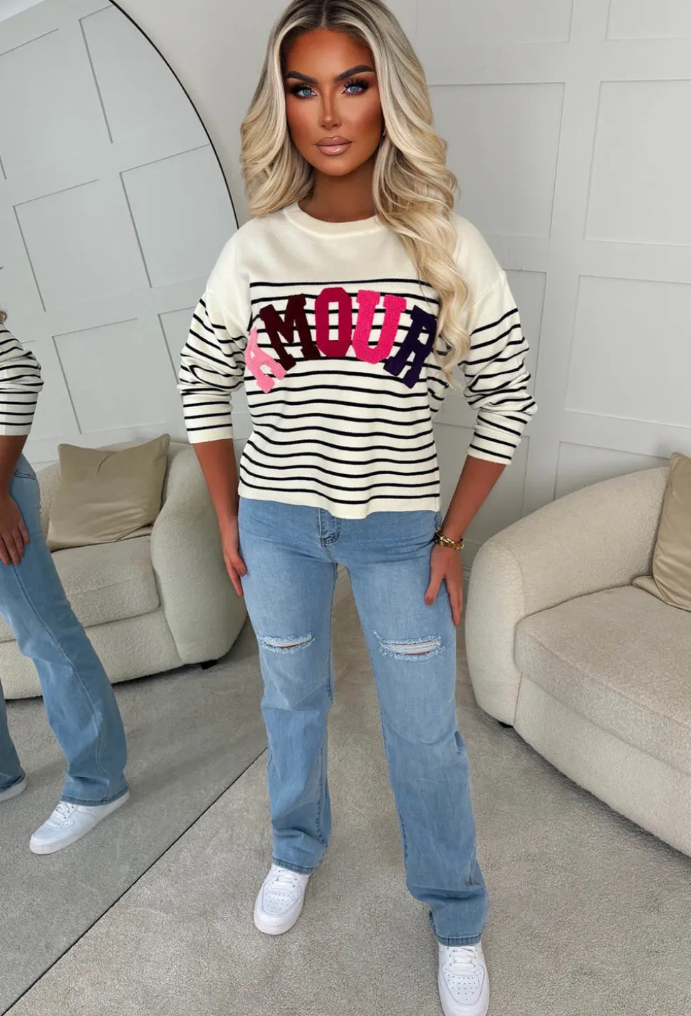 Chic Essence Cream Striped Amour Jumper