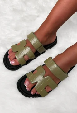 Chic In Summer Khaki Faux Leather Sandals