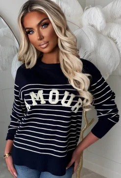 Chic Noir Navy Striped Amour Jumper