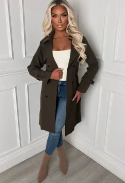 Chic Society Khaki Belted Trench Coat