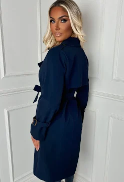 Chic Society Navy Belted Trench Coat