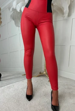 Cinched Days Red Faux Leather Waist Cinching Trousers