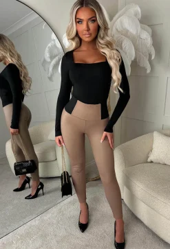 Cinched Days Taupe Faux Leather Waist Cinching Trousers