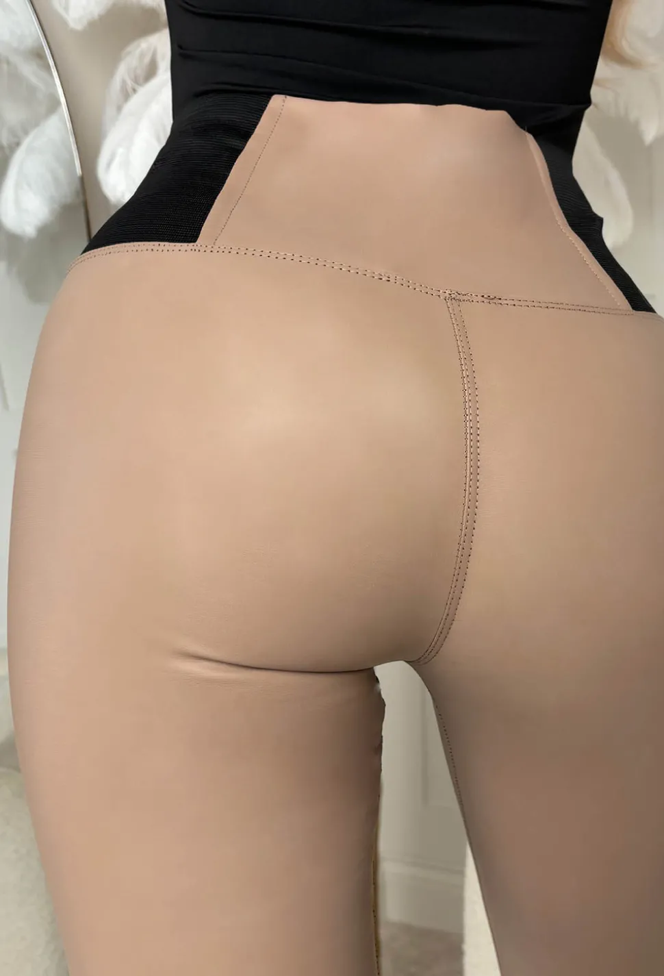Cinched Days Taupe Faux Leather Waist Cinching Trousers