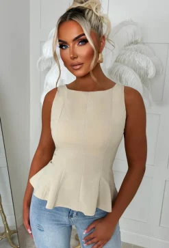 Classic Girl Beige Tailored Peplum Top