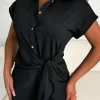 Classic Luxury Black Tie Detail Gold Button Short Sleeve Shirt