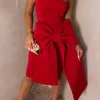 Classy Dream Red Bandeau Bow Skirt Midi Dress
