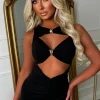 Clio Black Buckle Detail Cutout Playsuit