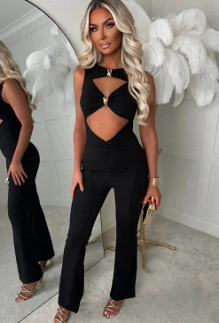Clio Black Buckle Detail Cutout Jumpsuit