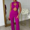 Clio Fuchsia Buckle Detail Cutout Jumpsuit