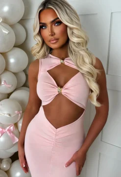 Clio Pink Buckle Detail Cutout Midi Dress