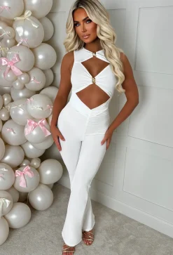 Clio White Buckle Detail Cutout Jumpsuit