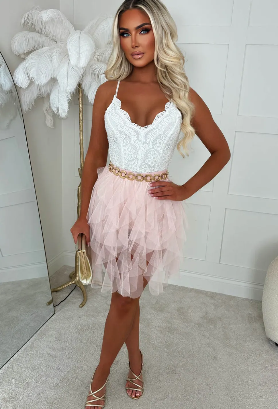 Cloud Haven Light Pink Ruffle Tulle Elastic Waist Skirt