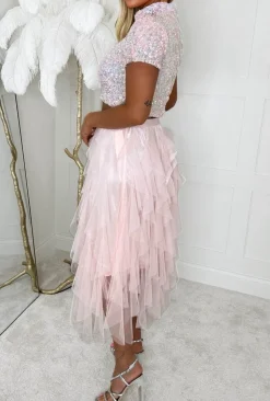 Cloud Nine Blush Pink Waterfall Midi Skirt
